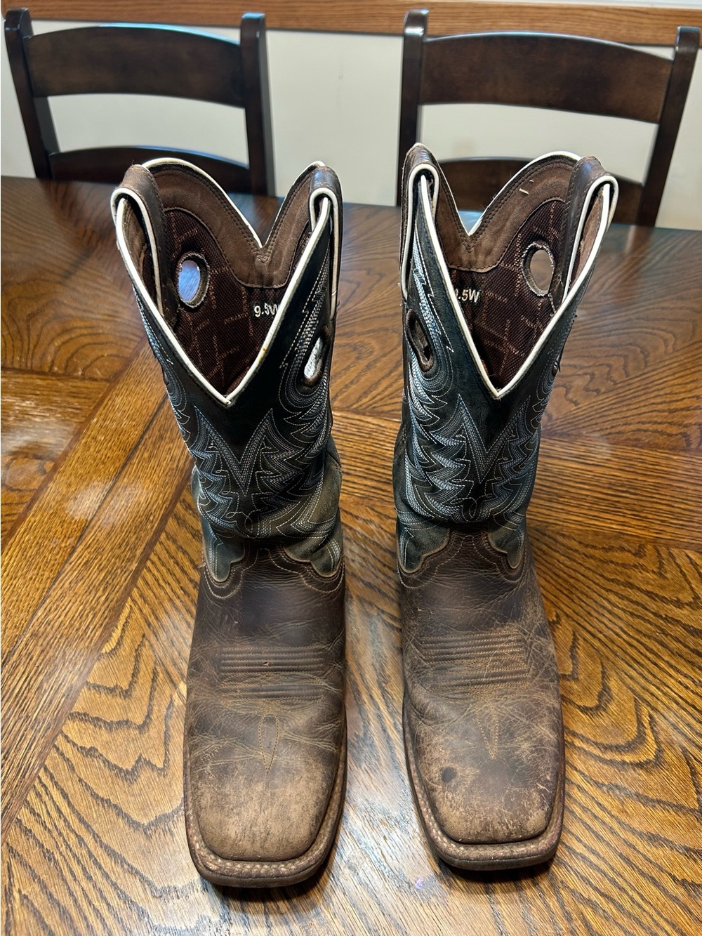 Durango Brown Leather Western Pull-On Cowboy Boots with Black Embroidered Shaft